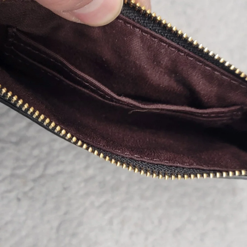 Coach Pouch Wallet Womens Black Leather Monogram‎ Embossed Wristlet